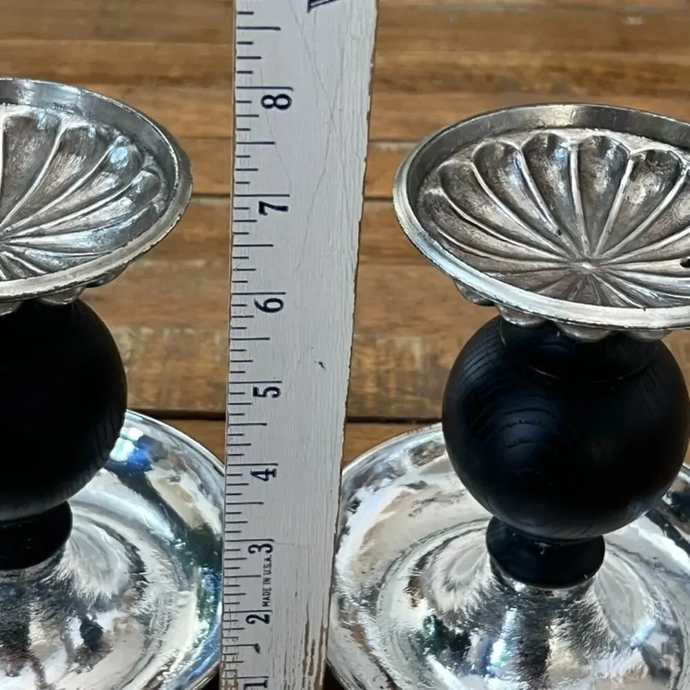 Vintage Dilly Metal & Wood Chamberstick Finger Loop Candle Holder